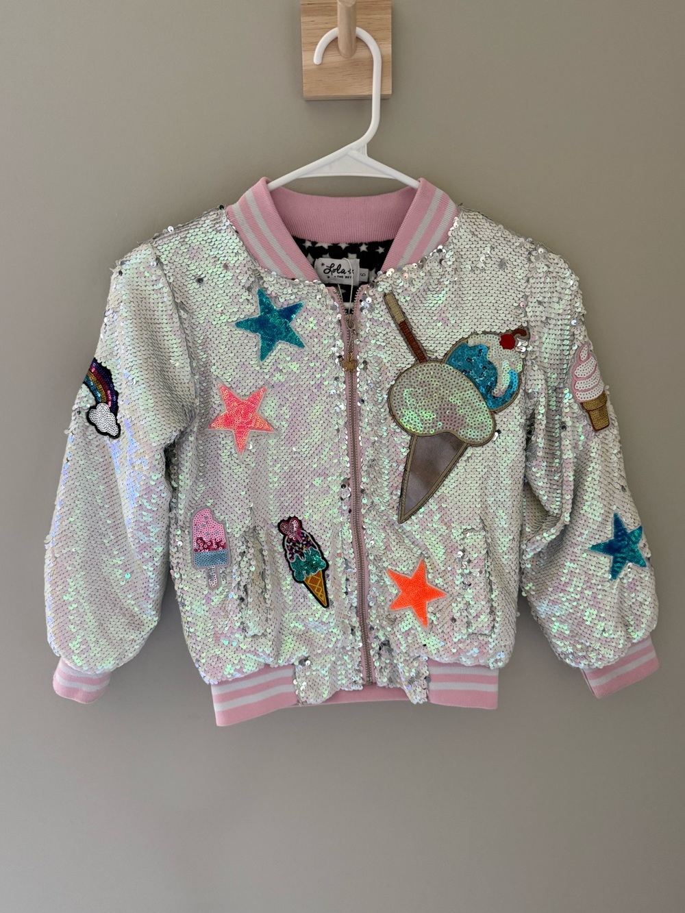 Lola + The Boys Sequin Ice Cream Bomber Jacket | Size 6